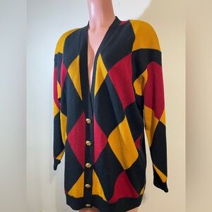Rena Rowan Saville Women’s Cardigan Medium‎ black burgundy yellow color block